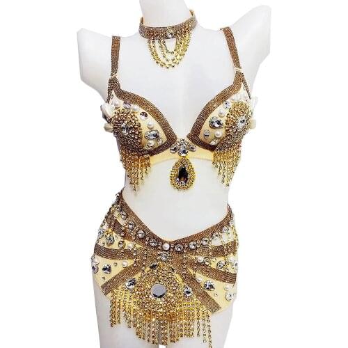 Sparkling Embellished Beaded Diamond Halter Backless Bra Shorts Women Nightclub Performance Costume DJ Singer Dance Stage Wear