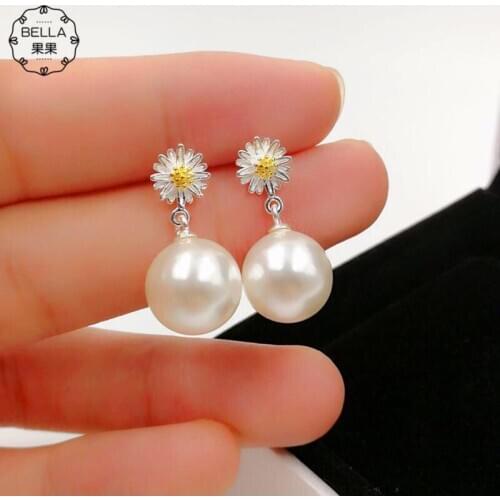Whole 100% Real 925 Sterling Silver Daisy Drop Earrings Small Yellow Chrysanthemum Lasting Shiny Noble Earring Delicate Gift