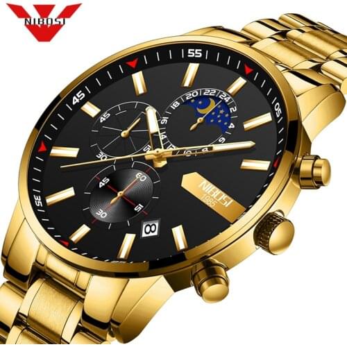 NIBOSI Men Watch Top Brand Luxury Sports Quartz Mens Watches Full Steel Waterproof Chronograph Wristwatch Men Relogio Masculino