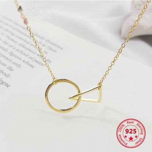 Pure 925 Silver European American New Design Creative Concise Geometric Triangle Pendant Necklace Fine Jewelry