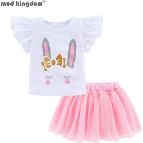 Mudkingdom Sparkly Girls Outfits Bunny Shirt and Tutu Skirt Set for Little Girl Cute Rabbit Clothes Children Summer Suit