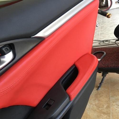 For Honda Civic 2016 2017 2018 8x Leather Car Door Panel Armrest Cover Waterproof Surface Shell DIY Trim Red Styling Accessories