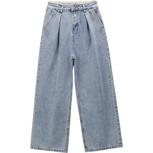 Kpop Korean Streetwear Simple High Waist Jeans Women Wide Leg Denim trousers ladies Fashion loose zipper Straight Pants