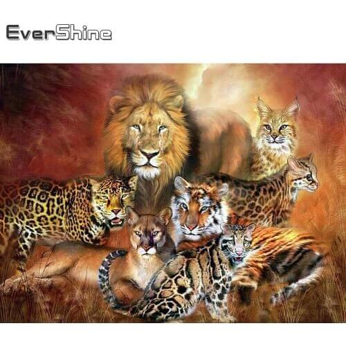 Evershine 5D Diamond Embroidery Full Display Animals Diamond Mosaic Sale Tiger Rhinestones Pictures Diamond Painting Leopard