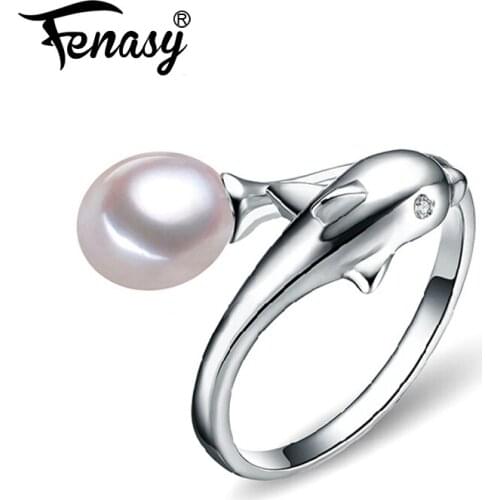FENASY Freshwater Pearl Animal Cute Ring Adjustable 925 Sterling Silver Ring Natural Pearl Rings For Women New Fashion Gift