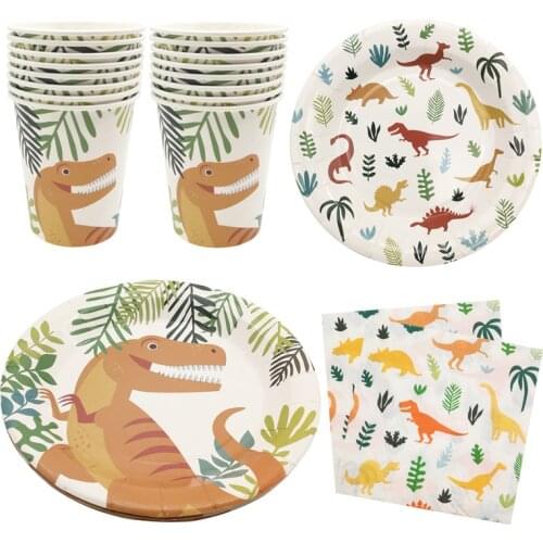 JQSYRISE Dinosaur Party Disposable Tableware Paper Plates Cups Napkins Baby Shower Boy Kids Birthday Party Dinnerware Supplies