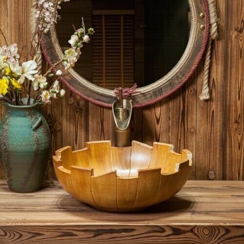 Imitation Wood Porcelain Quaint Unique Decorative Ceramic Wash Shampoo Basin
