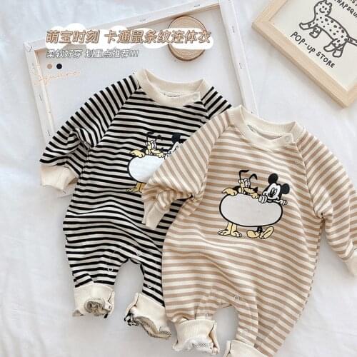 Disney Baby Boy Clothing Mickey mouse Cartoon print striped Baby Girl Jumpsuit long sleeves Newborn Bebe Infant Clothes bodysuit