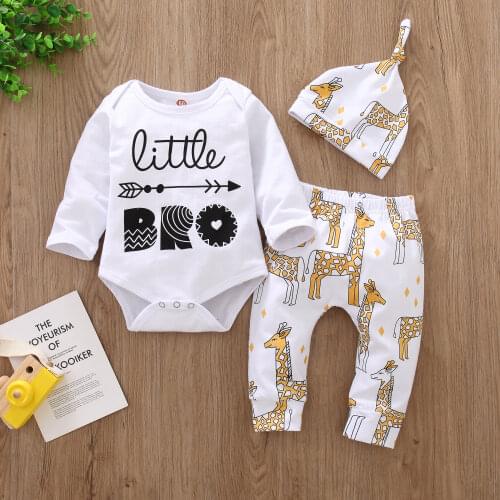 Baby Boy Clothes Set Cotton Long Sleeve Top Letter Print + Trousers +hat 3pcs/set Newborn Costume Infant Clothing Outfits