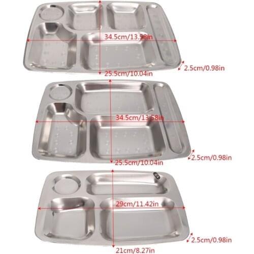 Stainless Steel Divided Dinner Tray Lunch Container Food Plate 4/5/6 Section