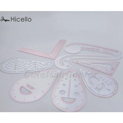 8pcs/set Sewing Ruler Tailor Curve Ruler Plastic Cutting Clothing 8 shapes Drawing Craft tool Square Triangle-shape Drop Hicello