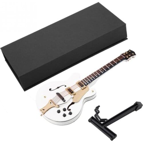 5.5in Mini White Miniature Electric Guitar Replica with Box Instrument Model Ornament Christmas Gift Home Decore