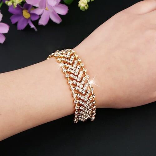 Fashion Women Wedding Multilayer Rhinestone Cuff Bangle Chain Alloy Party Bracelet Jewelry Gift