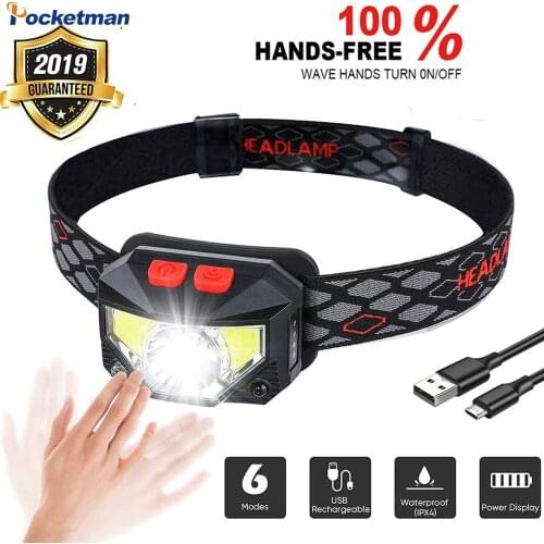 Pocketman 60000lumens Hands-free LED Headlamp Motion Sensor Head Lamp With Built-in Battery Inductive Headlight Head Torch Lamp