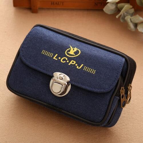 Men Fanny Pack For Mobile Phone Cover Double Zipper Coin Purse Fabric Waterproof Good Quality Belt Bag Pocket Waist Packs Bags