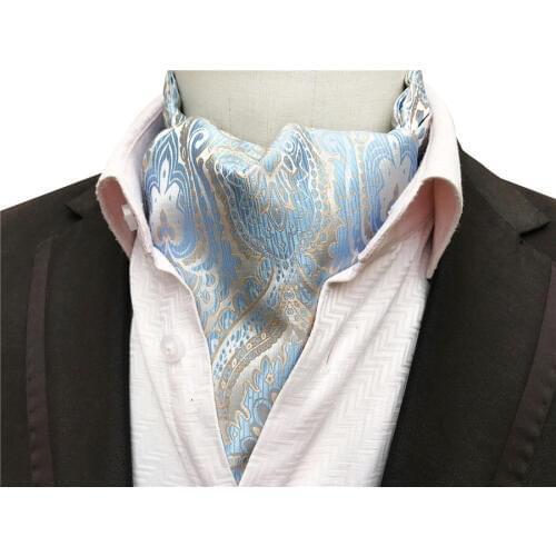 Mens Classy Ascot Fashion Blue Cravat Neck Ties to Match Dress Shirt