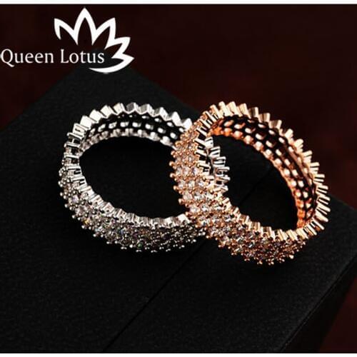 Queen Lotus 2017 new ring fashion temperament ring Three rows zircon Micro-mosaic rings High quality ladies jewelry party gift