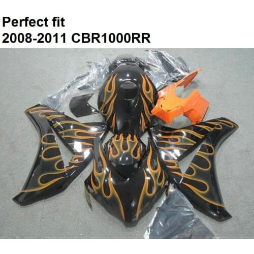ABS plastic fairing for Honda CBR1000RR 08 09 10 11 yellow flames black fairings kit CBR 1000RR 2008 2009 2010 2011 SZ26