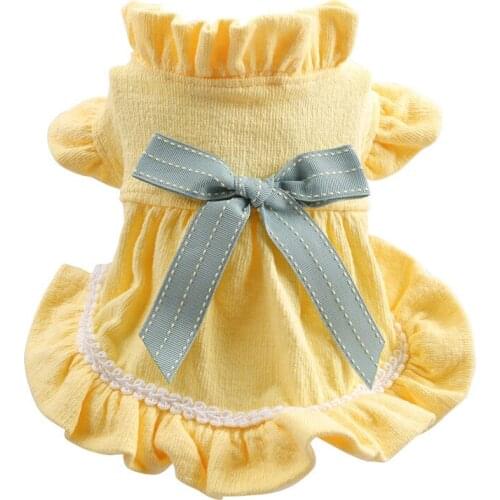 Puppy Spring Dress Autumn Yellow Bow Dress Luxury Dog Clothes Summer Pet Clothes Poodle Skirt Hawaiian Dress Pets Clothes