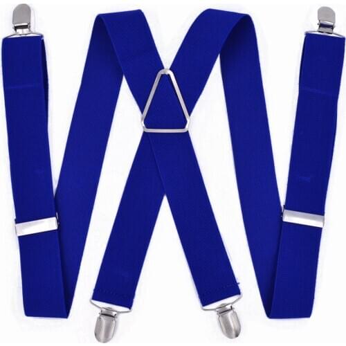 Large Size Suspenders big Men Adjustable Elastic X Back Pants Women Suspender for Trousers 55 Inch Clips on Blue