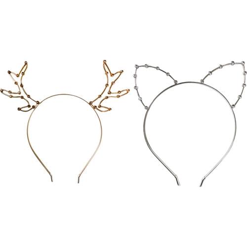 Crystal Cat Ears Headband Reindeer Antler Hairband Alloy Rhinestone Hair Hoop Halloween Christmas Props Theme Costume