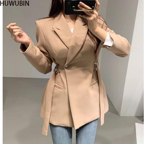 2021 Korean New Autumn Versatile Suit Collar Design Sense Lace Up Waist Slim Long Sleeve Fashionable And Elegant Suit Coat