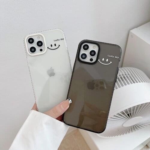 Shockproof Cartoon Smile Face Phone Case for iPhone 11 12 Pro Max XS Max X XR 7 8 Plus Transparent Solid Soft Tpu Back Cover