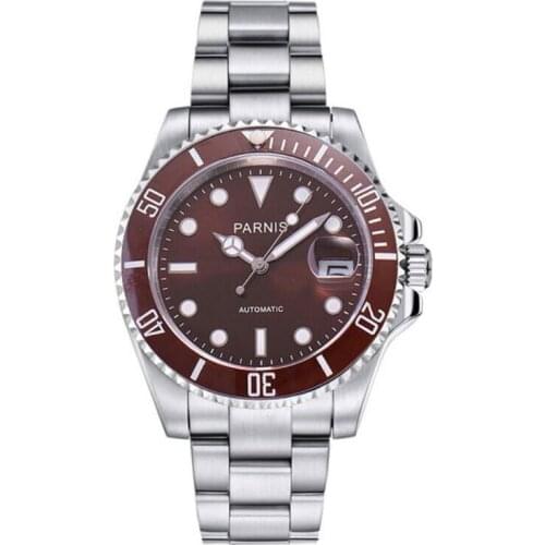Parnis 40mm luxury mens watch luminous Sapphire glass ceramic bezel miyota 8215 movement Automatic watches
