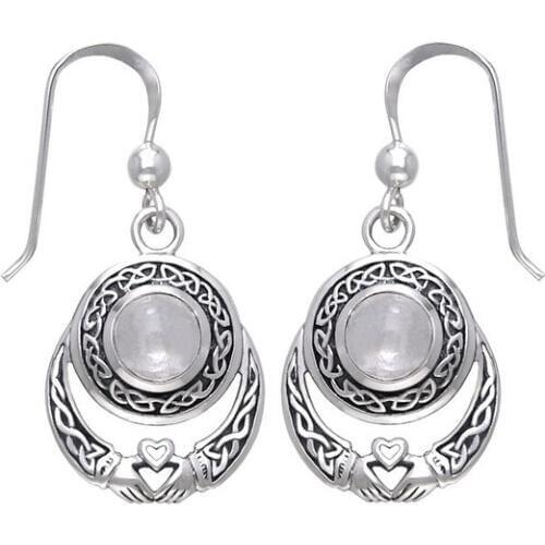 Vintage Klada Hand Holding Heart Moonstone Earrings European Bohemia Earrings Ornaments Green/White Color for Women Jewelry