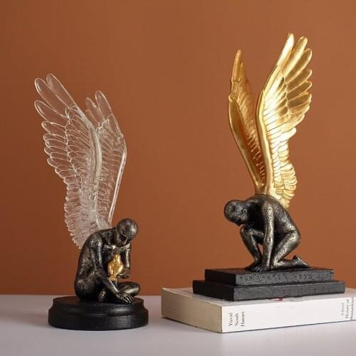 Nordic Angel Wing Sculpture Figures 3D Angel Statue Resin Crafts Bedroom Home Hotel Desktop Garden Decoration Accessories Gift