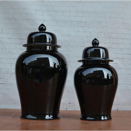 Black color glazed temple jar high temperature jingdezhen storage jar vase home decoration ceramic porcelain ginger jar
