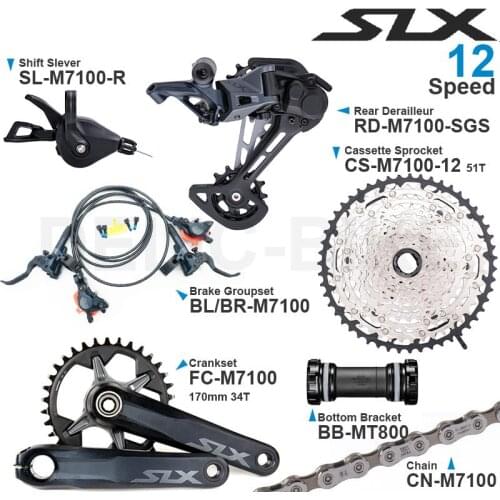 SHIMANO SLX M7100 1x12speed Groupset with Shifter RearDerailleur 10-51T Cassette Sprocket Crankset Chain Bottom Bracket Brakes