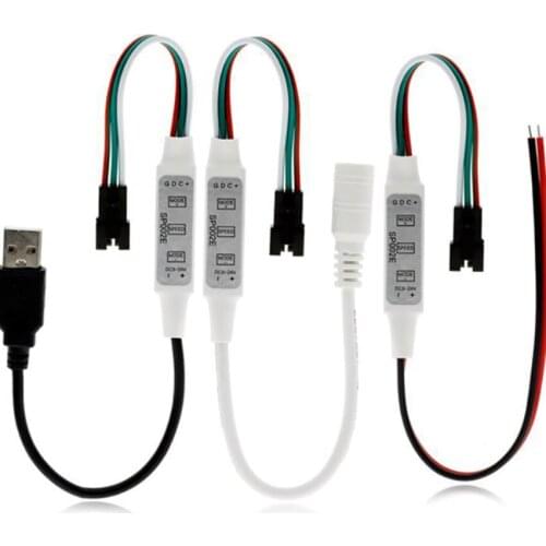 DC5-24V RGB LED Strip Light Controller 3 Keys, USB/DC/Wire Connector, for DC5-24V Pixels Dream Color WS2811 WS2812B LED Strip