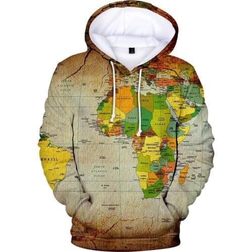 3D World Map Hoodies Men/Women Sweatshirts Autumn Winter World Map Hoody Mens Brand Design Boys/Girls Sport Peculiar All-match