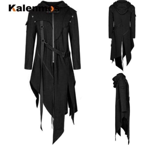 Long Coat Men Punk Faux Trench Jacket Medieval Goth Spring Fall Top Streetwear Vintage Gothic Moto Biker Outwear Abrigos Man