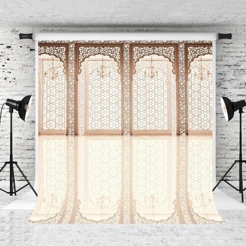 VinylBDS 10X10FT Window Photography Background For Wedding White Pattern Window Background Long Crystal Chandeliers Backdrop