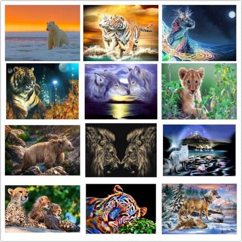 Diamond Embroidery Animal Lion Tiger Wolf Cross Stitch Full Drill Diamond Painting Animals Set DIY 5D Sticker Decor Paintings