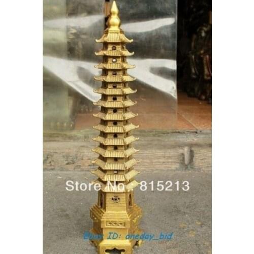 Wang 00086 Large Chinese Bronze 13-Tier Pagoda Religion Tower Statue 16"H