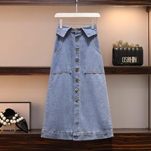 New Large Size Skirt Denim Fashion High Waist Saia Midi Korean Summer Skirt Pastel Jean Skirts For Ladies Woman Clothes