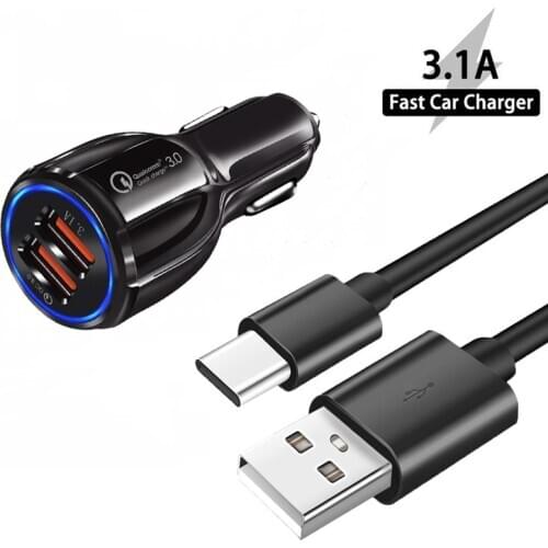 For Samsung Galaxy S21 S20 FE Ultra Plus 3.1A Fast Car USB Phone Charger Type-c USB Cable For Samsung A11 A41 A31 USB Charger