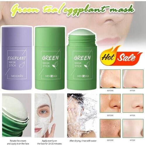 Green Tea Oil Control Eggplant Acne Clearing Solid Mask Cleansing Mask Moisturizing Remove Blackhead Shrink Pores Mud Mask