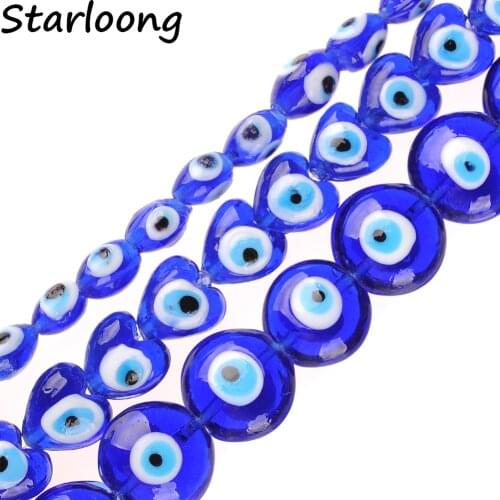 Blue Color Round Heart Oval Shape Evil Eye Beads Lampwork Glazed Glass Beads for Bracelet Necklace DIY Jewelry Making Wholesale