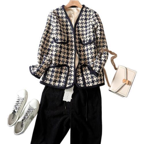 Jacket women Casual plus size women Full sleeve Plaid V-neck Open Stitch Slim Standard Women Jackets winter clothes women