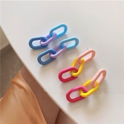 Fashion Color-Jointed Thick Chain Big Drop Earrings For Women Korean Style Personality Dangling Earings Wholesale
