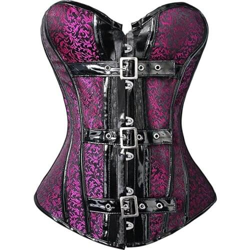 S-XXL Steampunk Corset Gothic Women Sexy Lingerie Purple Front Clasp Corsets And Bustiers Overbust Corsets Body Shaper Corselet