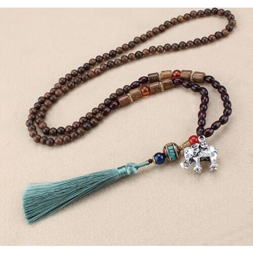 Boho Nepal Ethnic Necklaces Wood Beads Maxi Long Fashion Elephant Tribal Jewelry OM Sign Statement Tassel Necklace For Women