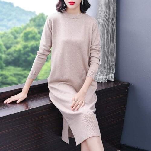 Winter Elegant Solid 3XL Plus Size Long Wool Sweaters Dresses 2021 Autumn Casual Loose Knitting Turtleneck Pullovers Sweaters