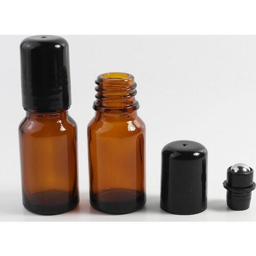 10ML Brown Roll On Glass Bottle Empty Fragrance Perfume Essential Oil Bottle With Black Plastic Cap LX1044