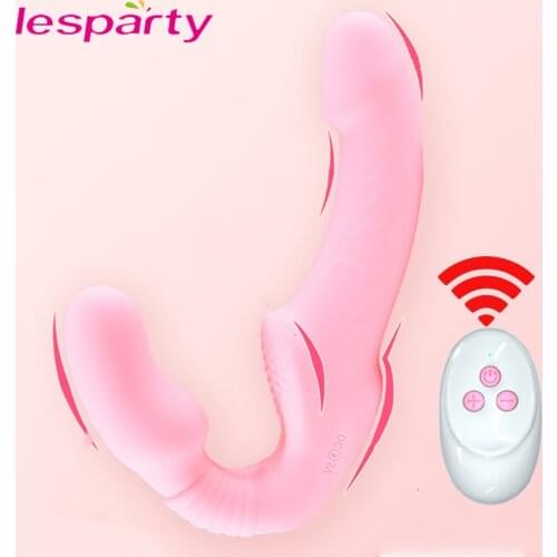 10 Speeds Strapless Strapon Dildo Vibrator Female Double Vibrating G Spot Adult Sex Toys for Women Couple Anal Prostate Massager