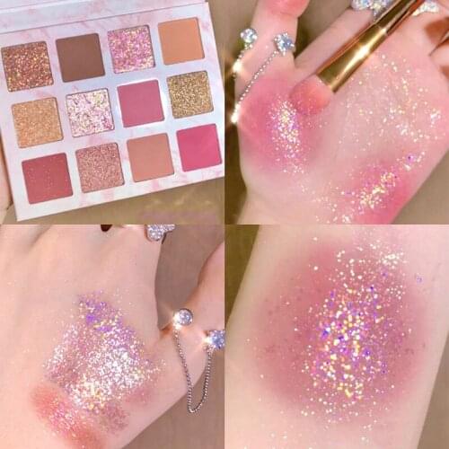 12 Colors Shimmer and Shiny Eyeshadow Pallete Rose Red Glitter Eyeshadow Palette Waterproof Neon Pigments Eye Shadow Palette